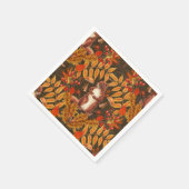 ダークブラウンの秋のリス スタンダードカクテルナプキン (角)