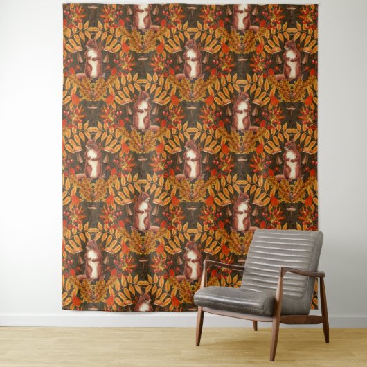 ダークブラウンの秋のリス タペストリー (インサイチュ)