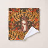 ダークブラウンの秋のリス バスタオルセット (ウォッシュタオル)