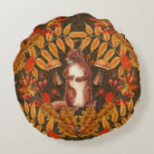 ダークブラウンの秋のリス ラウンドクッション (裏面)