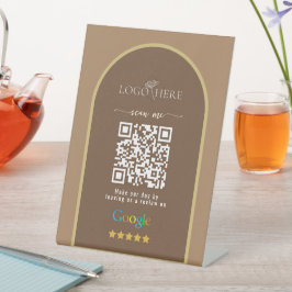 ダークブラウンのGoogleレビューQRコード 台座サイン
