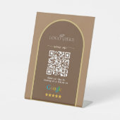 ダークブラウンのGoogleレビューQRコード 台座サイン (正面)