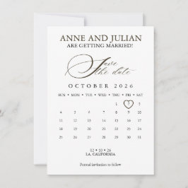 ダークブラウンのSave the date カードカレンダーと写真