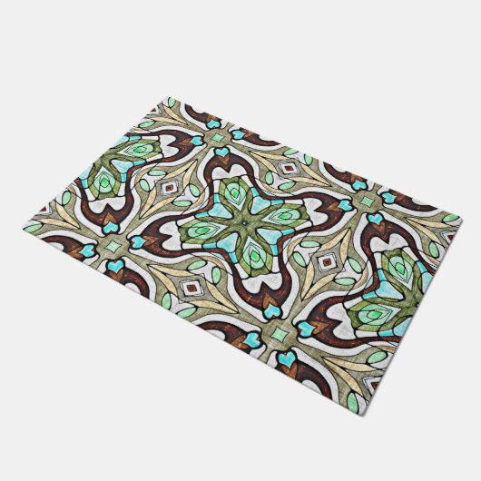 ダークブラウンアクアターコイズブルーグリーントライバル ドアマット (アングル)