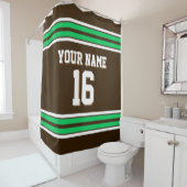 ダークブラウンエメラルドグリーンWhtストライプスポーツジャージー シャワーカーテン (インサイチュ)
