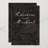 ダークブラウンエレガント装飾結婚脚本 招待状 (正面/裏面)