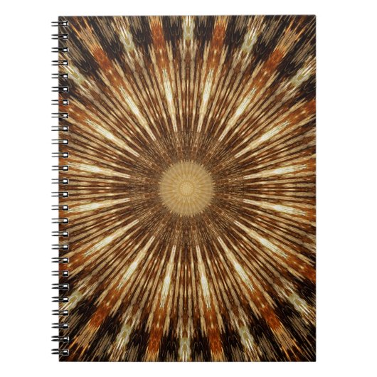 ダークブラウンオレンジ万華鏡のように千変万化するパターンマンダラアート ノートブック (正面)