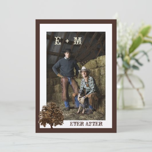 ダークブラウンオークツリーフォト結婚式招待状 招待状 (スタンド正面)