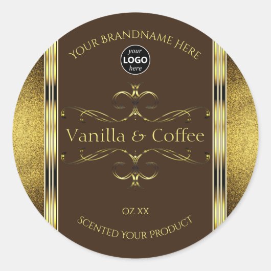 ダークブラウンゴールドグリッター ボーダーズ 製品ラベル ロゴ ラウンドシール (正面)