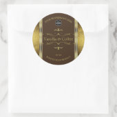 ダークブラウンゴールドグリッター ボーダーズ 製品ラベル ロゴ ラウンドシール (バッグ)