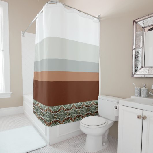 ダークブラウンティール（緑がかった色）とグレーブルー シャワーカーテン (インサイチュ)