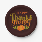 ダークブラウンハッピー感謝祭秋イエローカボチャ ペーパープレート (正面)