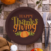 ダークブラウンハッピー感謝祭秋イエローカボチャ ペーパープレート