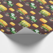 ダークブラウンファームウォーター色グリーントラクターキッズ ラッピングペーパー (角)