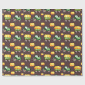 ダークブラウンファームウォーター色グリーントラクターキッズ ラッピングペーパー (フラット)