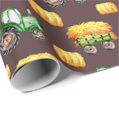 ダークブラウンファームウォーター色グリーントラクターキッズ ラッピングペーパー (ロールコーナー)