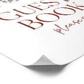 ダークブラウンブルゴーニュフローラゲストブックパーティーサイン ポスター (角)