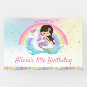 ダークブラウンマーメイドユニコーンプール誕生日へようこそ 横断幕 (横)