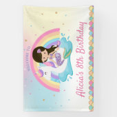 ダークブラウンマーメイドユニコーンプール誕生日へようこそ 横断幕 (縦)