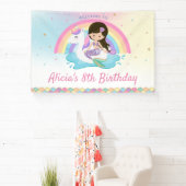 ダークブラウンマーメイドユニコーンプール誕生日へようこそ 横断幕 (インサイチュ)