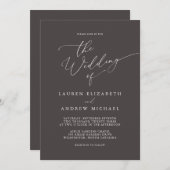 ダークブラウンミニマリスト素朴結婚式招待状 招待状 (正面/裏面)