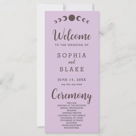 ダークブラウンムーンフェイズパープル結婚式 プログラム (正面)