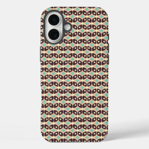 ダークブラウンリーフのシームレスな幾何学模様 iPhone 16 PLUSケース