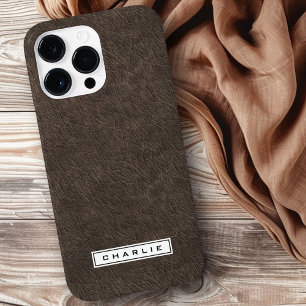 ダークブラウンレザープリント画像名前をカスタムする Case-Mate iPhone 14 PRO MAXケース