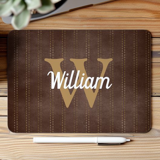 ダークブラウンヴィンテージピンストライプレトロタンモノグラム マウスパッド