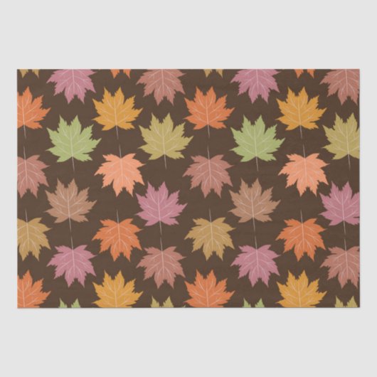 ダークブラウン地にカラフルな紅葉の葉 薄葉紙 (正面)