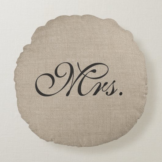 ダークブラウン夫人バーラップラウンド装飾用クッション ラウンドクッション (正面)