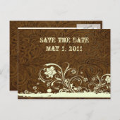 ダークブラウン工具付きレザー日付を保存 案内ポストカード (正面/裏面)