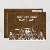 ダークブラウン工具付きレザー日付を保存 案内ポストカード (正面/裏面)