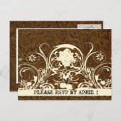 ダークブラウン工具皮革RSVP インビテーションポストカード (正面/裏面)