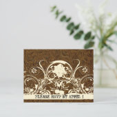 ダークブラウン工具皮革RSVP インビテーションポストカード (スタンド正面)