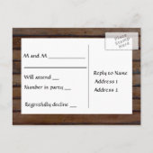 ダークブラウン木材RSVP インビテーションポストカード (裏面)