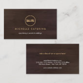 ダークブラウン木目にフォーク&ナイフロゴデザイン 名刺 (正面/裏面)