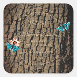 ダークブラウン木穀物製品ラベル蝶 スクエアシール