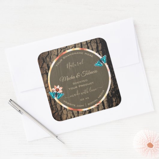 ダークブラウン木穀物製品ラベル蝶 スクエアシール (封筒)