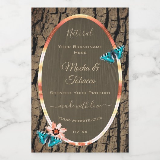 ダークブラウン木穀物製品ラベル蝶 フードラベル (シングルラベル)