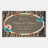 ダークブラウン木穀物製品ラベル蝶 長方形シール (正面)