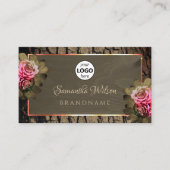 ダークブラウン木粒ピンクローズツリーバークロゴ 名刺 (正面)