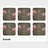 ダークブラウン木粒ピンクローズ製品ラベル スクエアシール (シート)