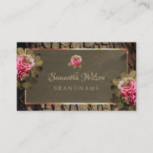 ダークブラウン木粒ピンクローゼナチュラルツリーバーク 名刺 (正面)