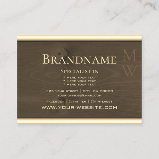 ダークブラウン木製ボード木目モノグラム 名刺 (裏面)