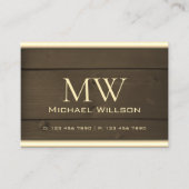 ダークブラウン木製ボード木目モノグラム 名刺 (正面)