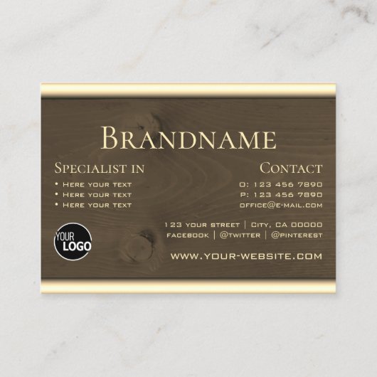 ダークブラウン木製ボード木目ルック追加ロゴ 名刺 (裏面)