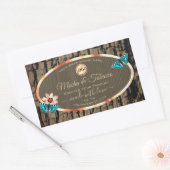 ダークブラウン木製品ラベル蝶とロゴ 長方形シール (封筒)