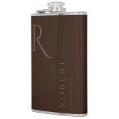 ダークブラウン男らしモノグラムGroomsmenギフト フラスク (左)