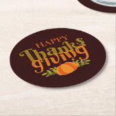 ダークブラウン秋ハッピー感謝祭イエローパンプキン ラウンドペーパーコースター (アングル)